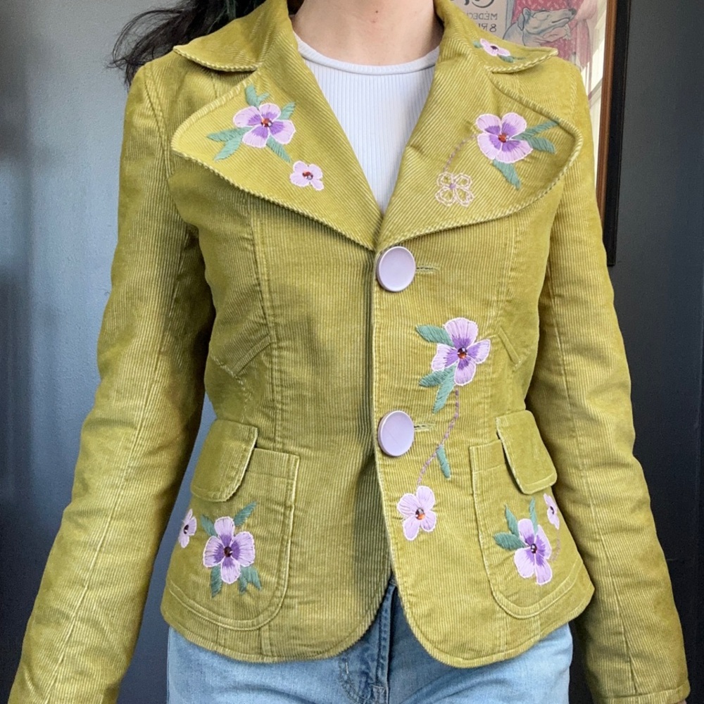 Floral Embroidered Corduroy Jacket